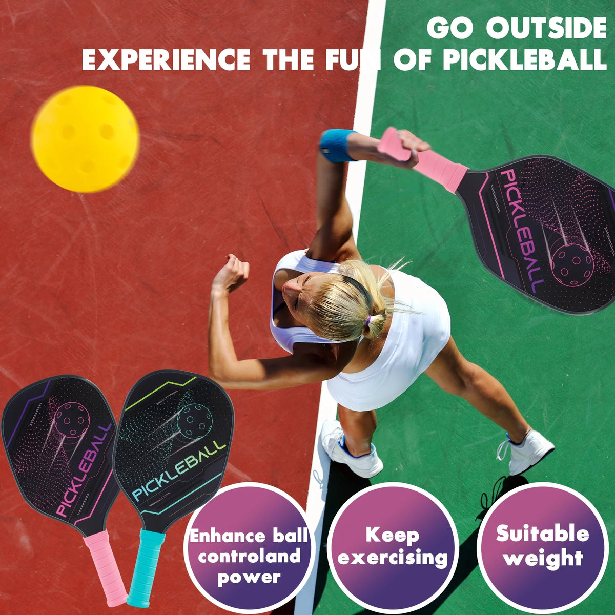 Pickleball Paddles Set of 2 with 4 Balls and Bag R930