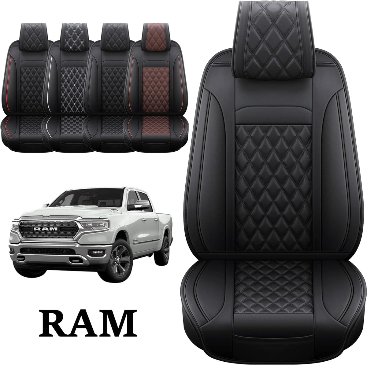 Waterproof Synthetic Leather Seat Covers 5PCS Full Set Black Brown T1956