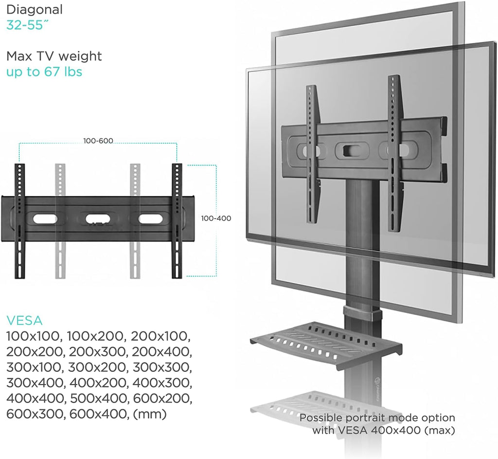 Mobile TV Stand with Wheels for 32-55 Inch TVs with 2 Shelves Height Adjustable Q171513