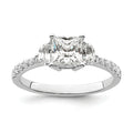 14k White Gold 3 Stone Half Moon/Princess Cut CZ Ring R377