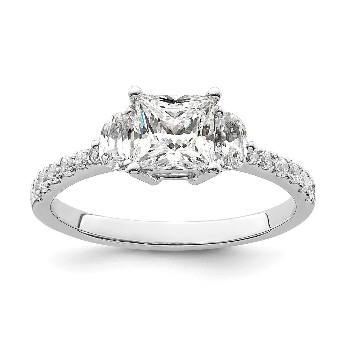 14k White Gold 3 Stone Half Moon/Princess Cut CZ Ring R377