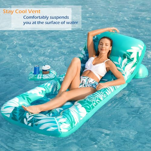 Inflatable Pool Float Lounger with Adjustable Backrest Cup Holders E428315