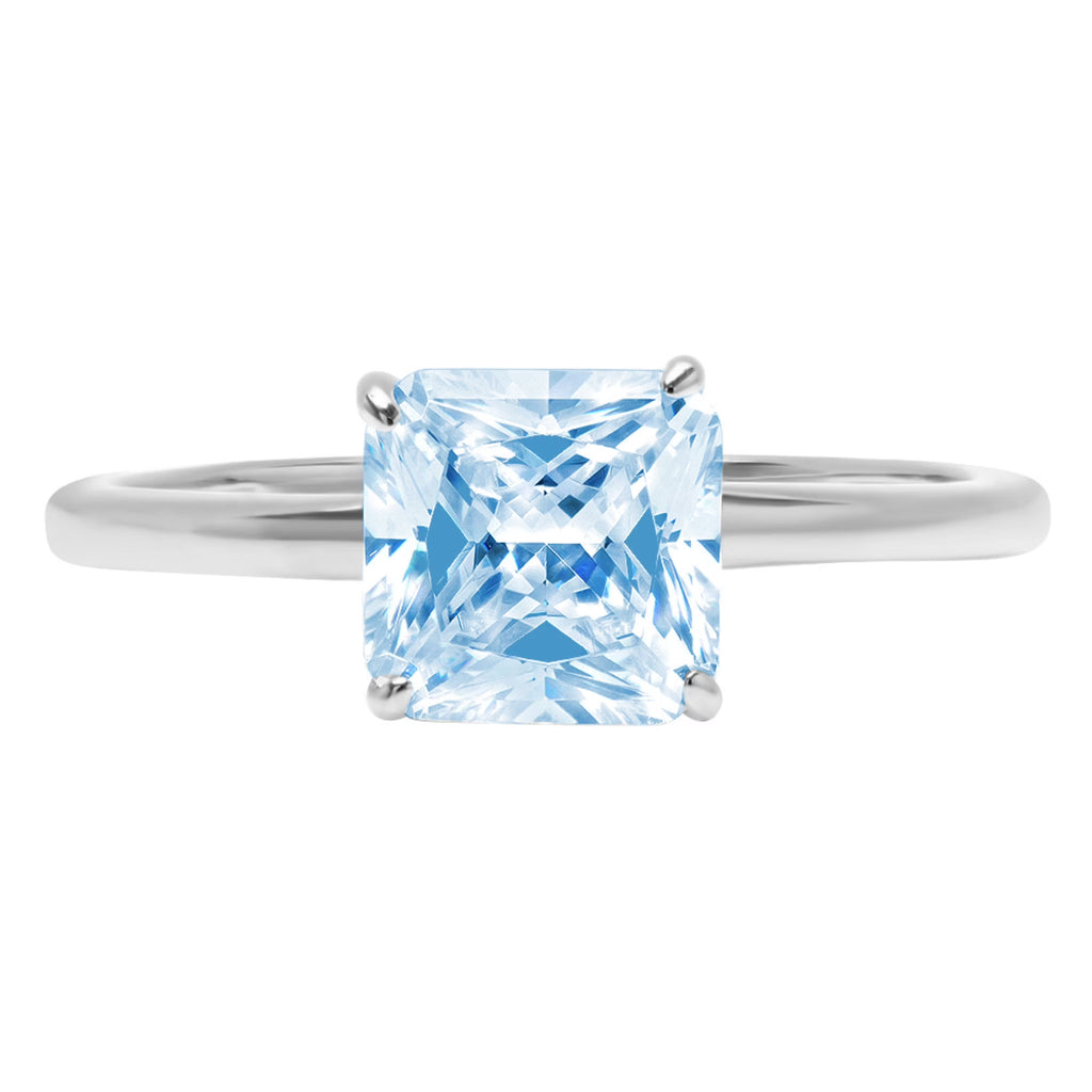 2.0ct Asscher Cut Blue Simulated Diamond 18k White Gold Solitaire Ring Size 3.5 W3291