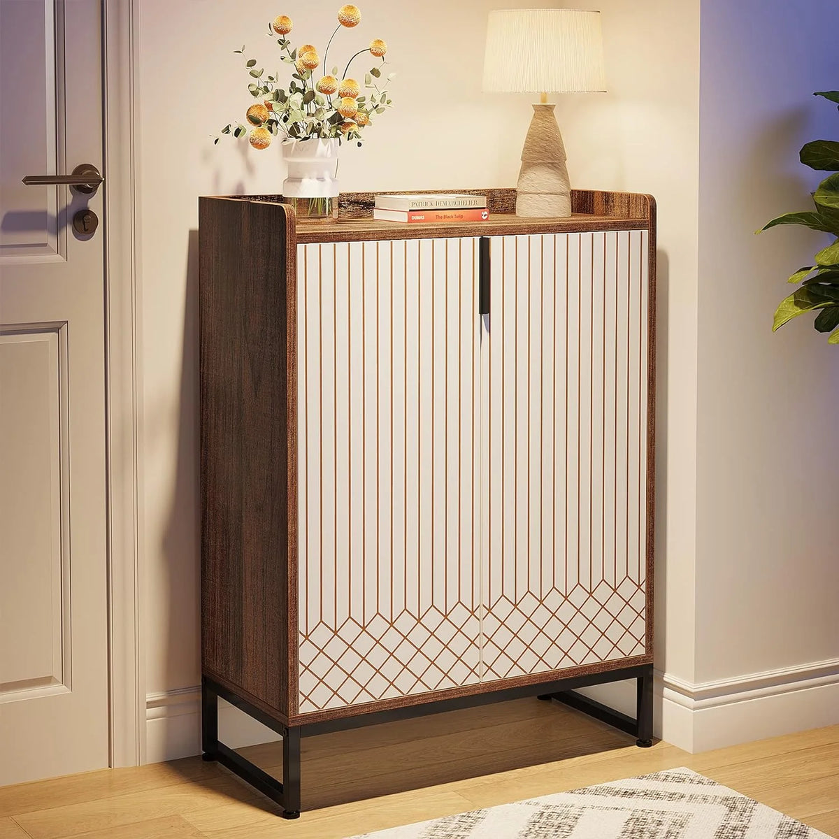Brown 5-Tier Shoe Cabinet with Doors J3470