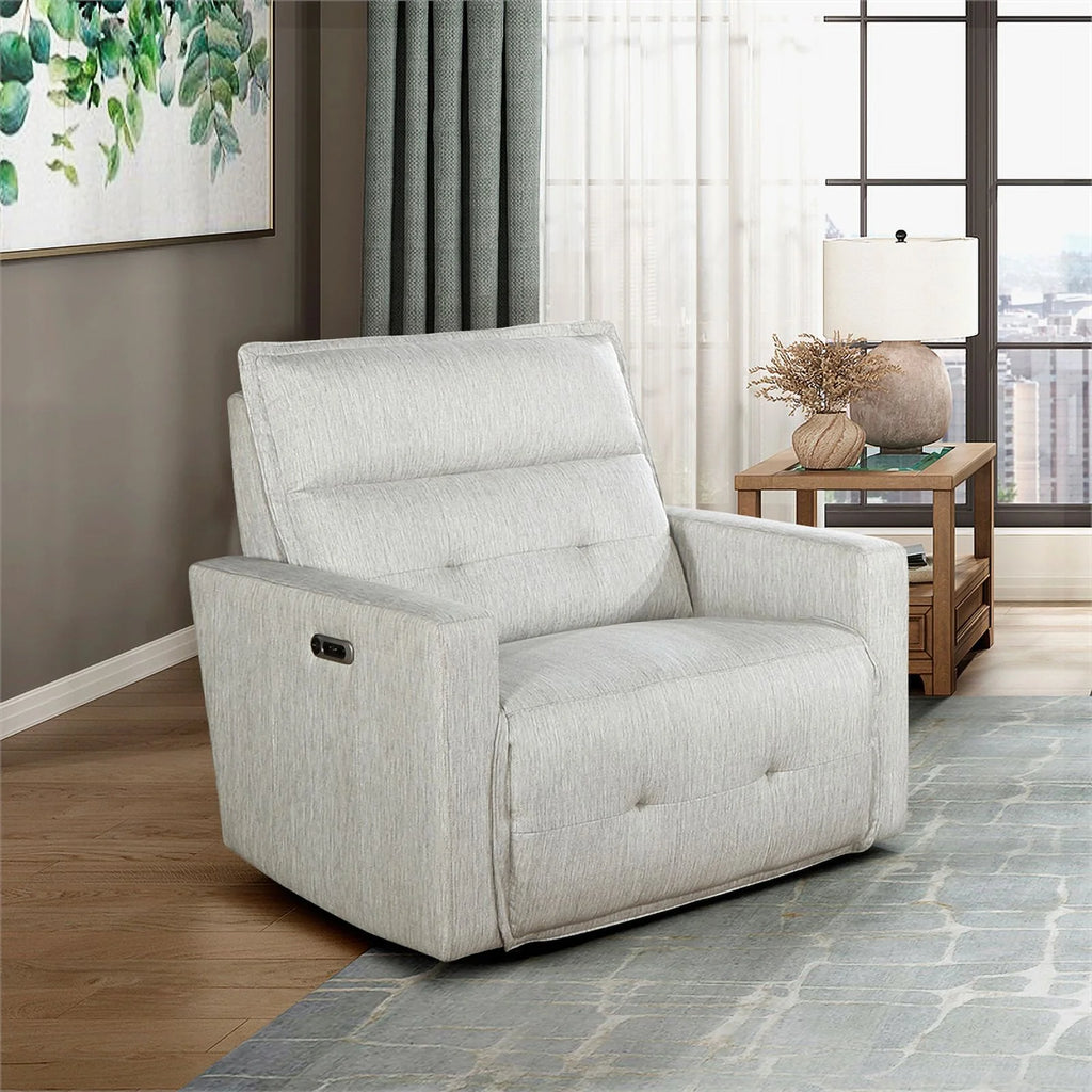 White Fabric Power Reclining Chair with Power Headrest U5441