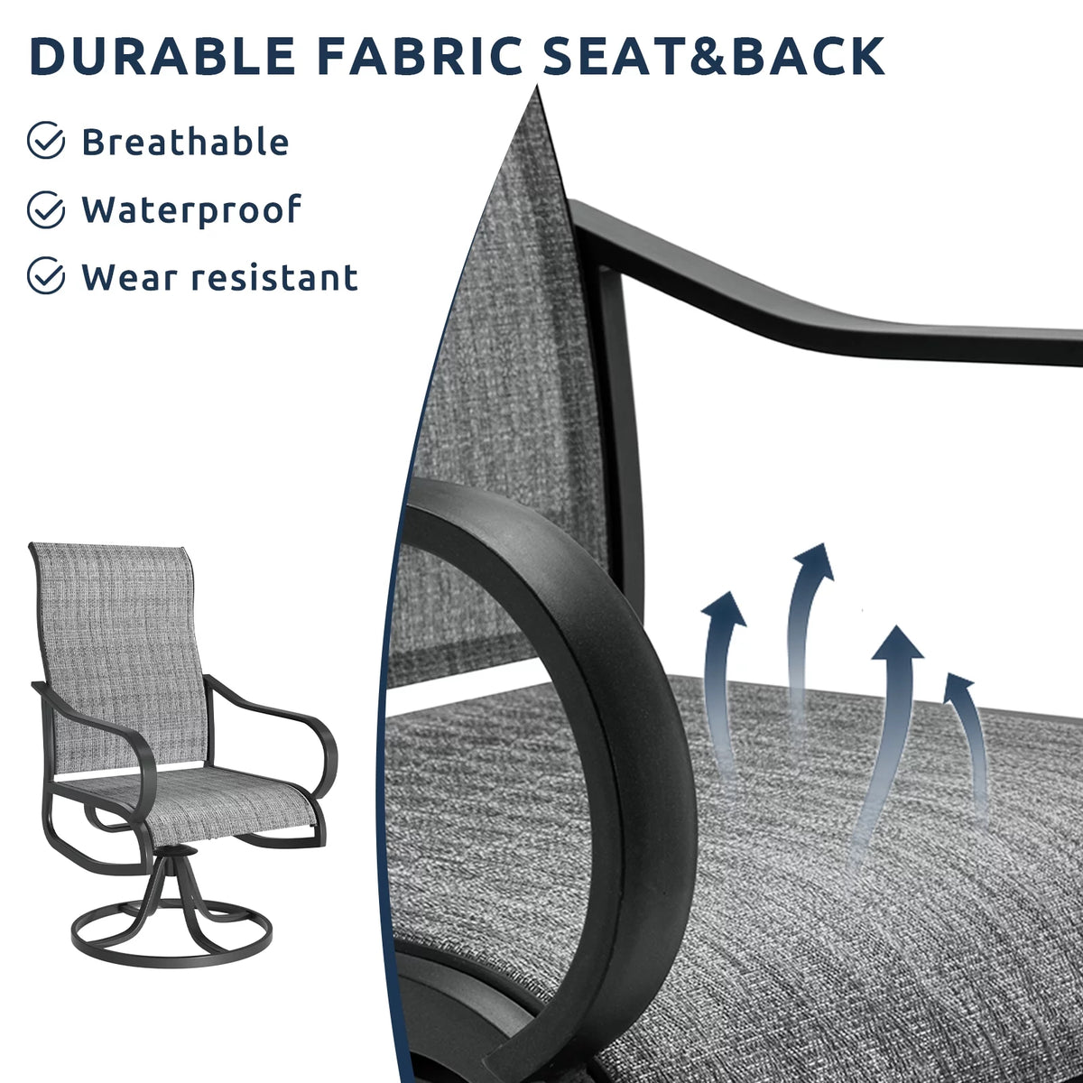 Grey White Set of 2 High Back Padded Swivel Patio Chairs Y4383