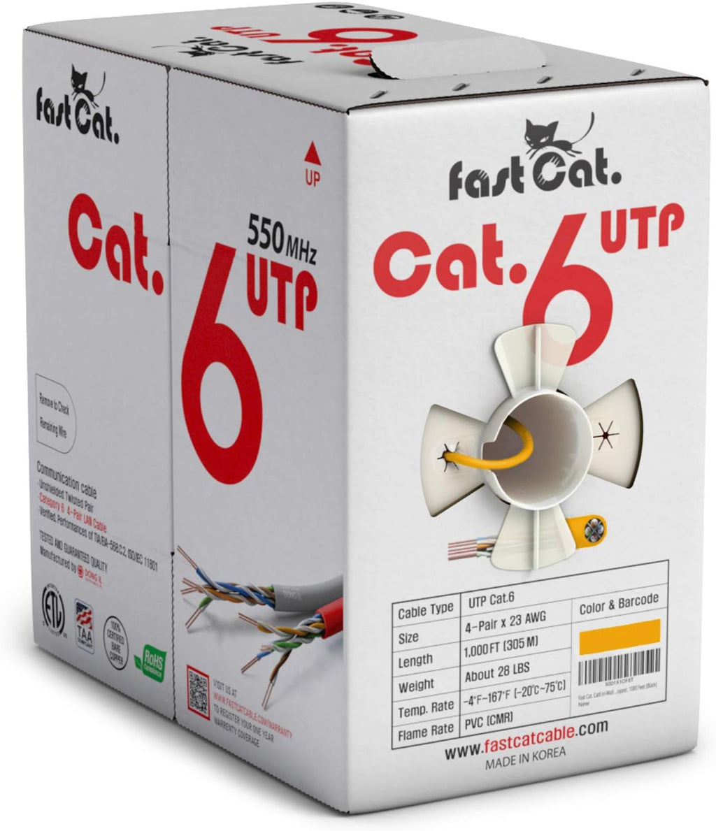 Cat6 Ethernet Cable 1000ft 23 AWG Solid Bare Copper Orange K805654