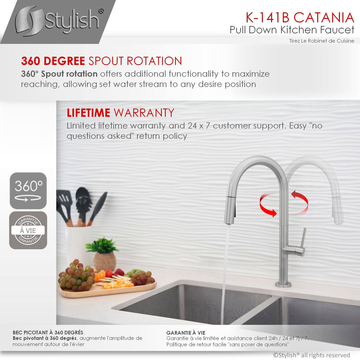 Brushed Nickel Pull Down Single Handle Kitchen Faucet N415