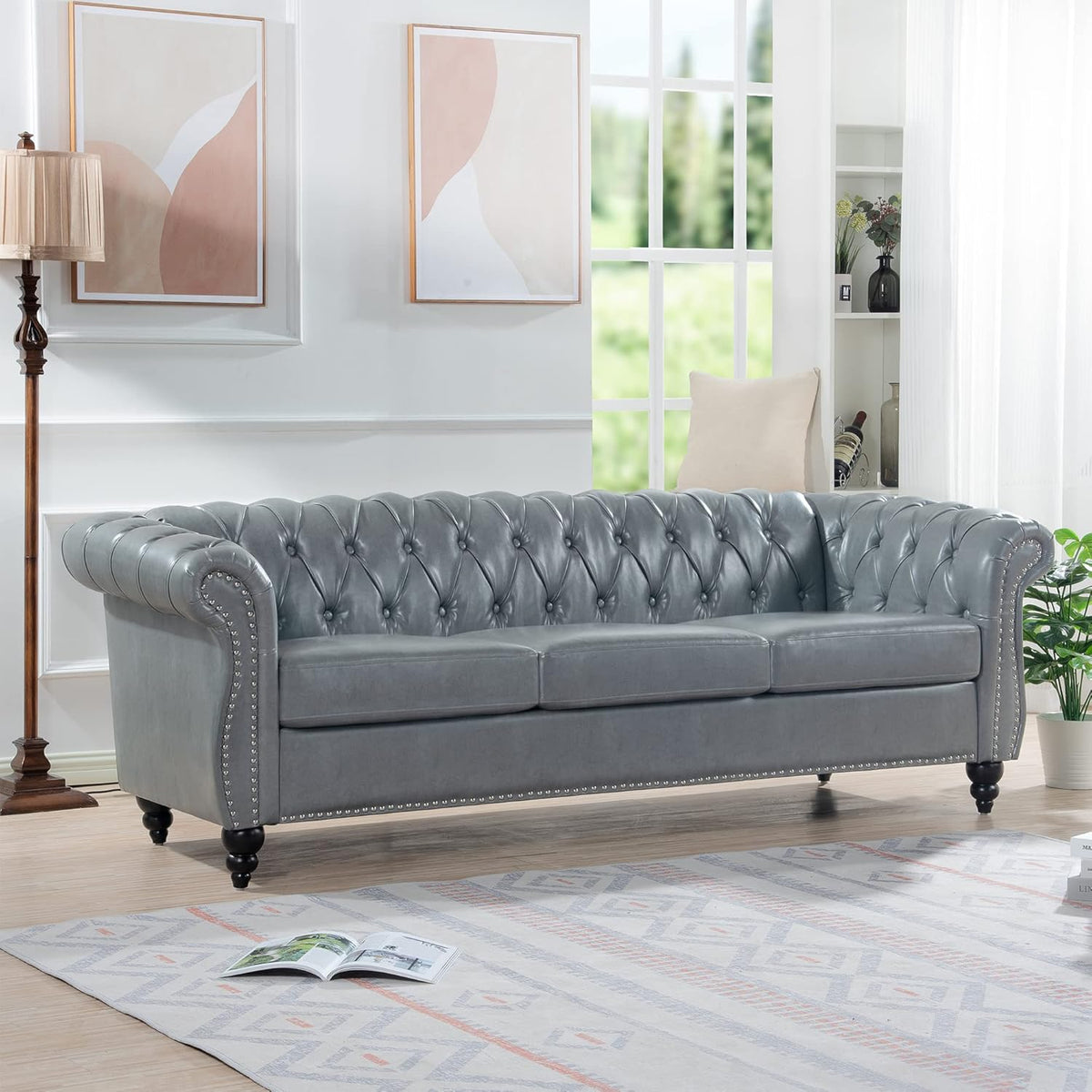 3-Seater PU Leather Chesterfield Sofa with Button Tufted F300434