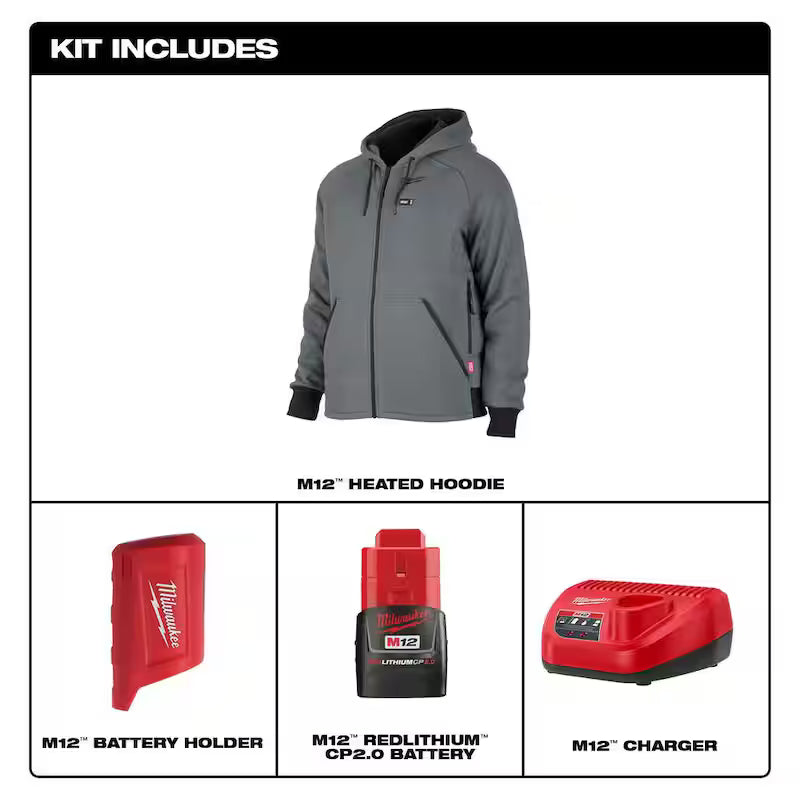 12-Volt Cordless Gray Heated Jacket Hoodie Kit D332894