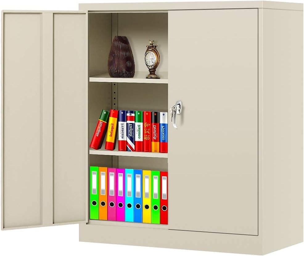 Locking Metal Cabinet with 2 Doors, 4 Adjustable Shelves, Black Z424997