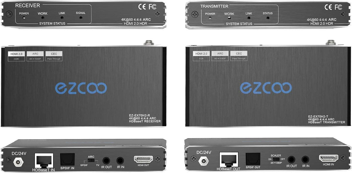 HDBaseT HDMI ARC Extender 4K 60Hz HDR10 18Gbps Cat5e Cat6 SPDIF Toslink PoE IR CEC 230ft 1080P 130ft 4K HDMI2.0 HDCP2.2 DTS:X 4K Down-Scale Slim Case A59823