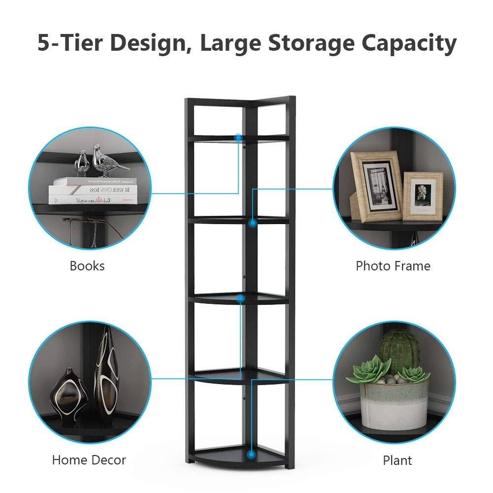 Black/Espresso 5 Tier Corner Bookshelf I86975