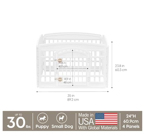 24" 4-Panel White Dog Playpen with Door J428