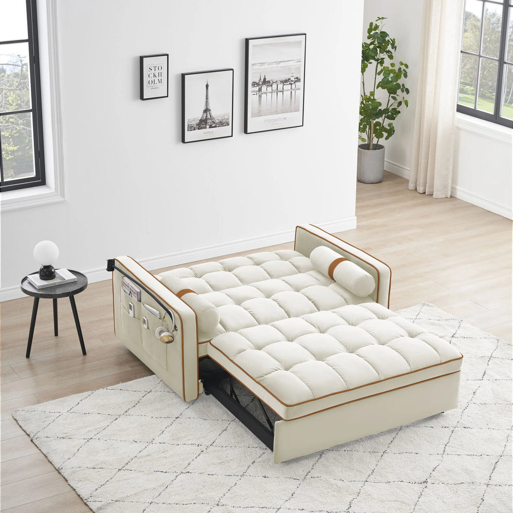 White 3 in 1 Sofa Bed Loveseat Sleeper with Two Pillows T70112