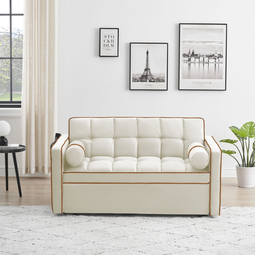 White 3 in 1 Sofa Bed Loveseat Sleeper with Two Pillows T70112