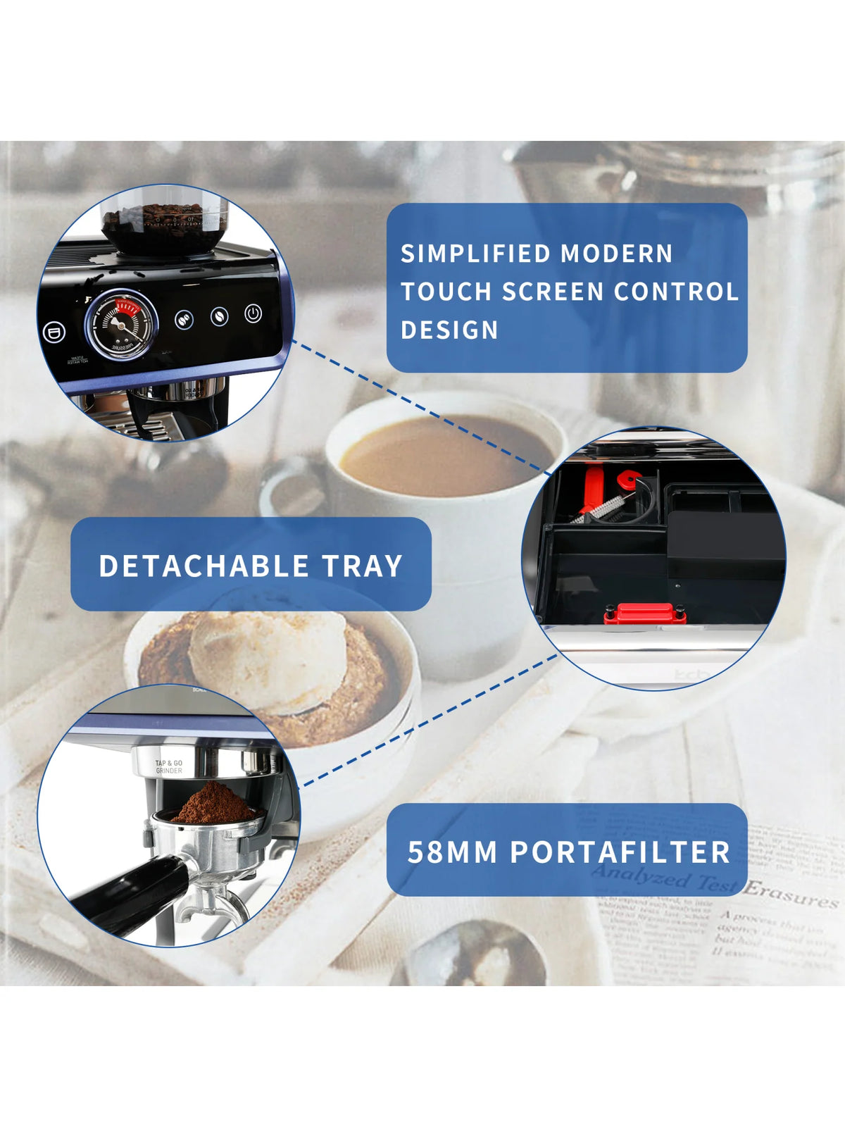 All in One Espresso Machine with Coffee Grinder and Milk Steam Wand O21796