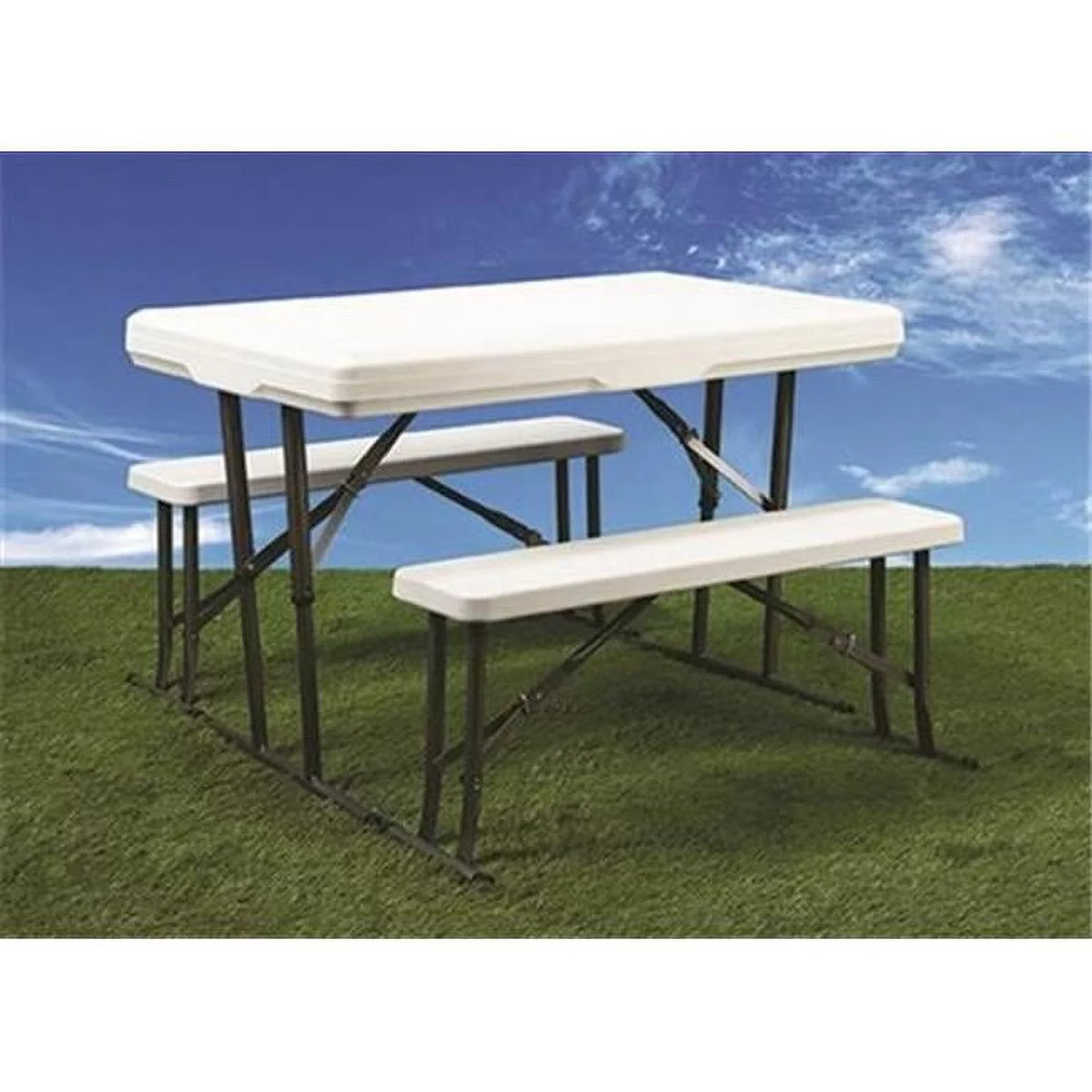 White Folding Picnic Table & Nesting Benches Z117