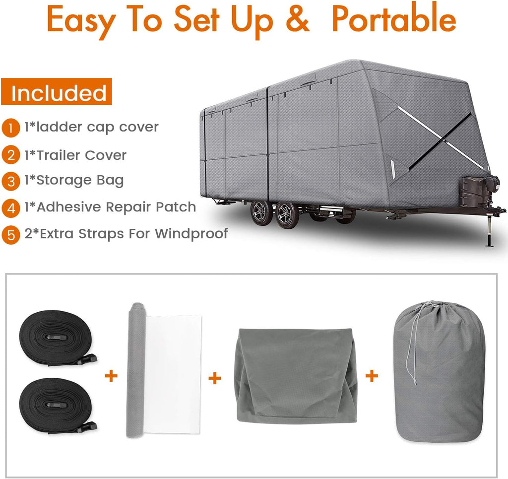 Windproof 35' - 38' RV Cover Travel Trailer Cover, 5 Layers Anti-UV Top, Rip-Stop with 2PCS Extra Straps Q606