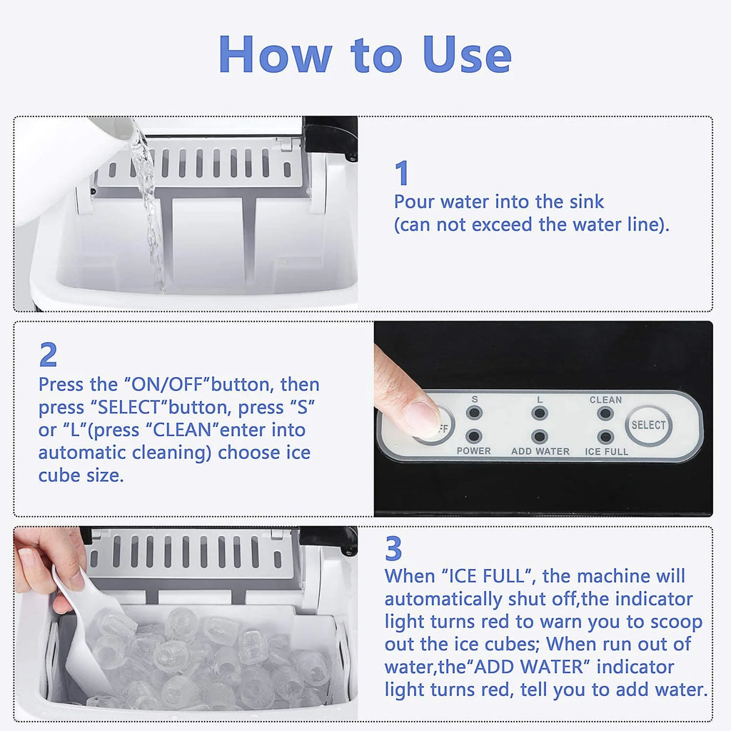 Portable Ice Maker 9 Cubes 26lbs 2 Ice Cube Sizes S700793