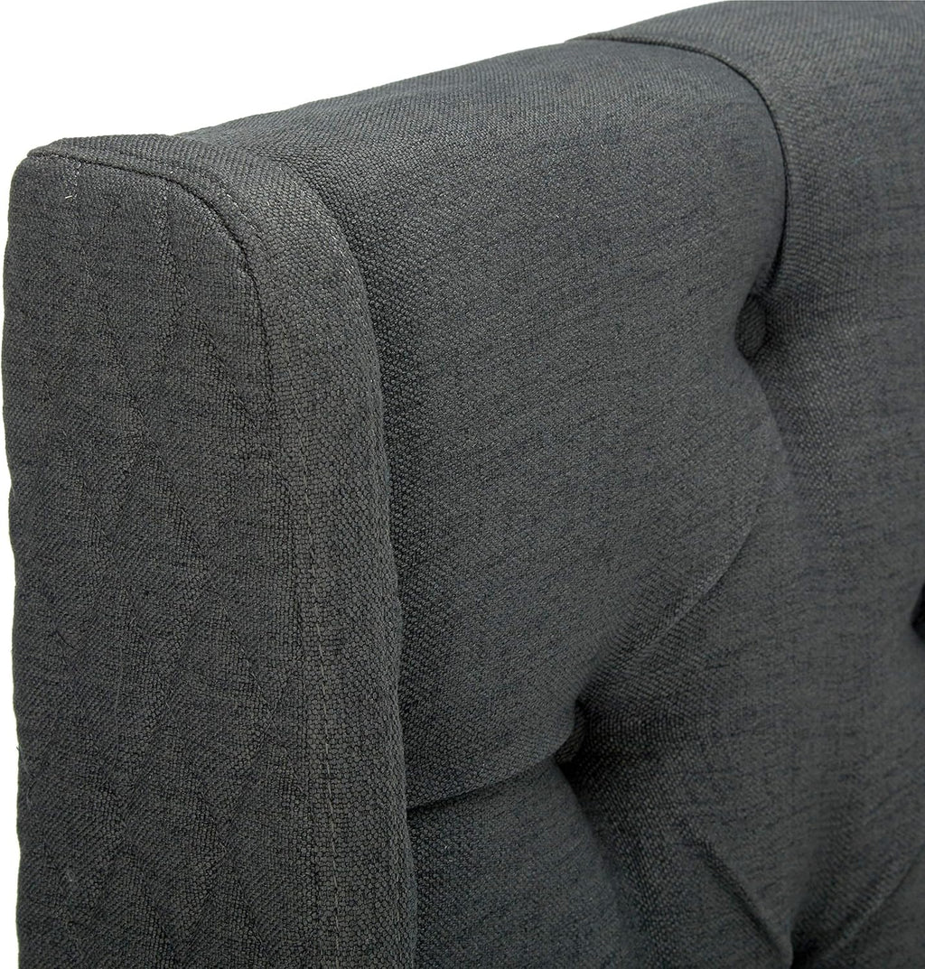 Queen Dark Gray Black Tufted Fabric Headboard B7169