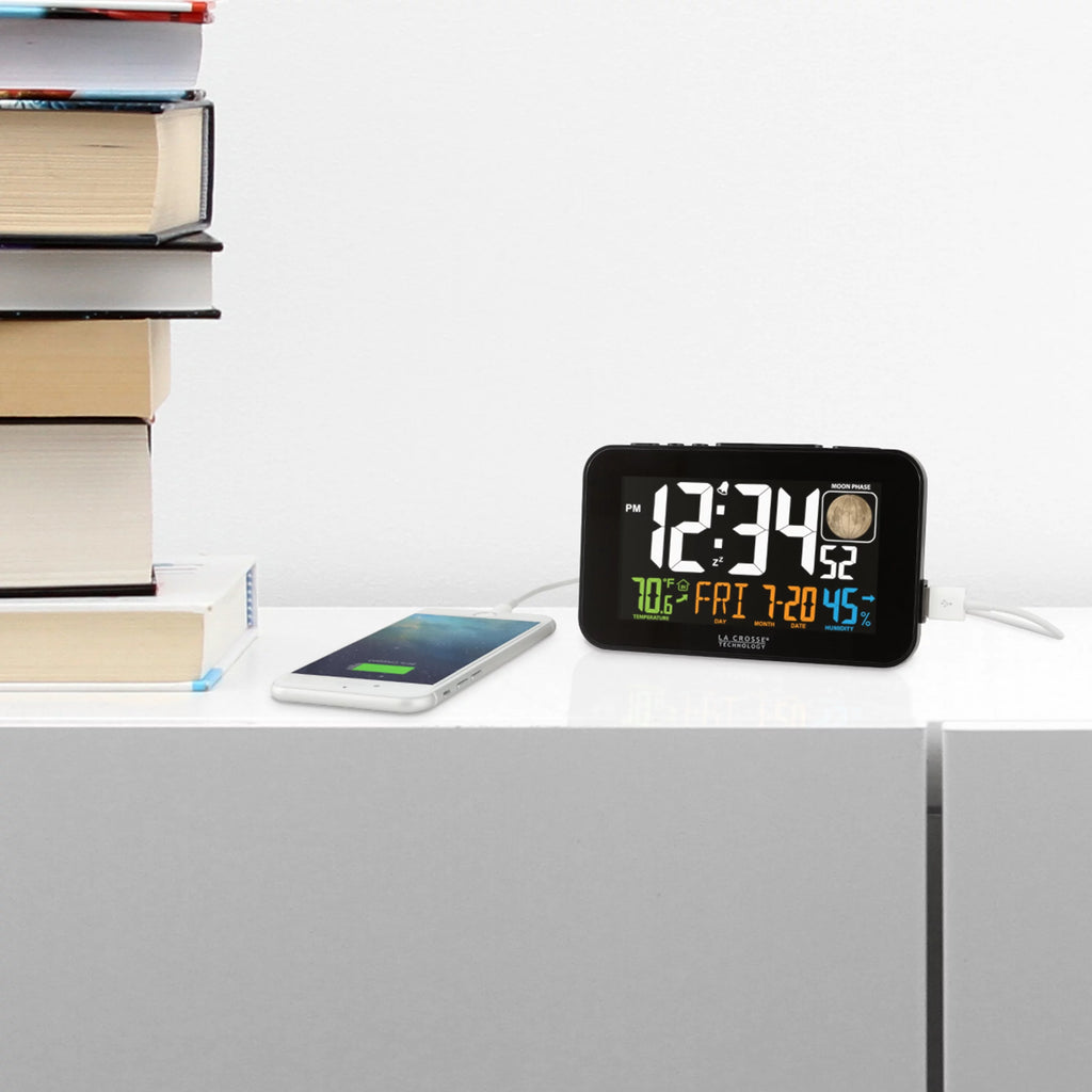 Black Atomic Alarm Clock with USB Charging Port B69196