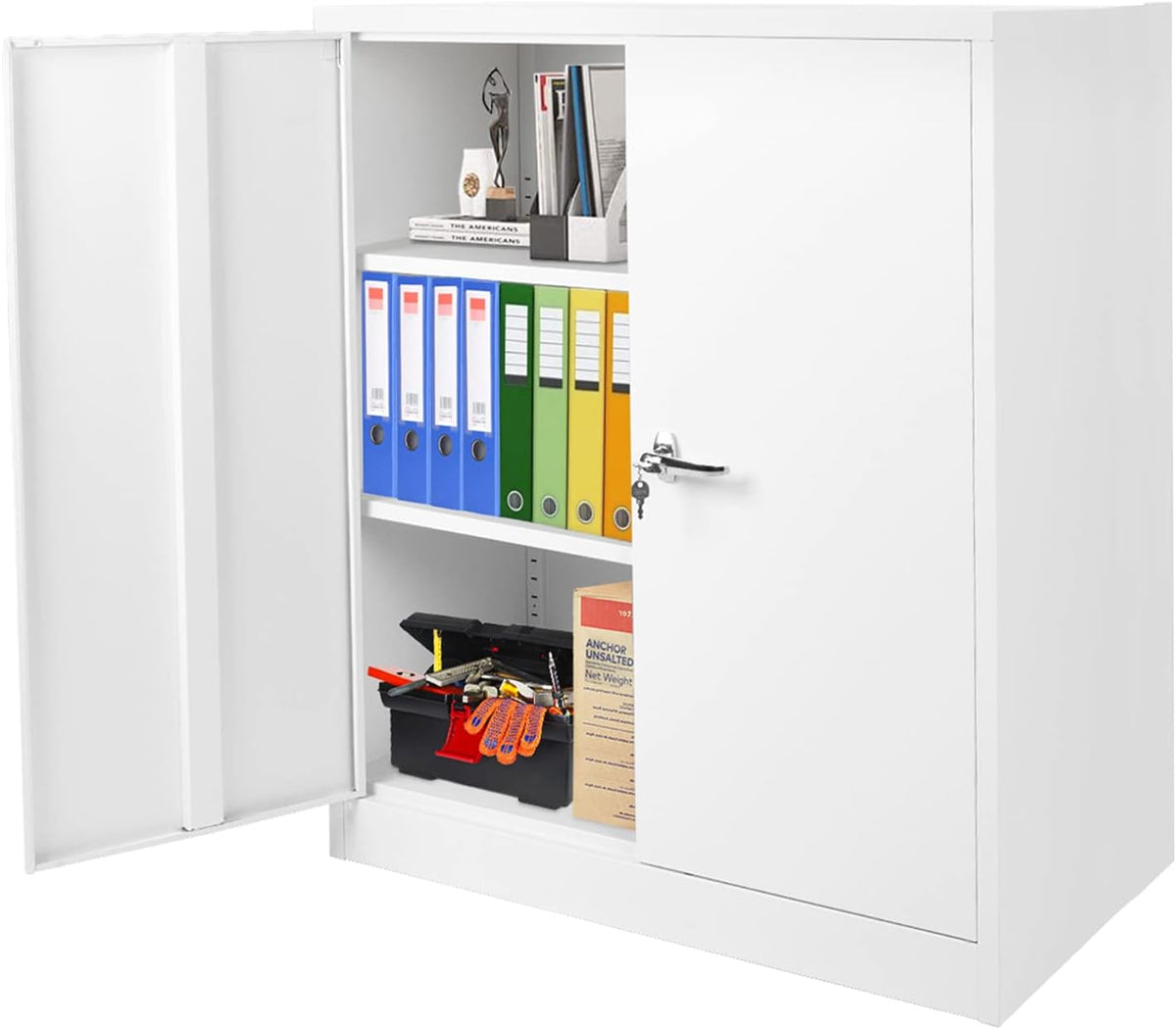 Locking Metal Cabinet with 2 Doors, 4 Adjustable Shelves, Black Z424997
