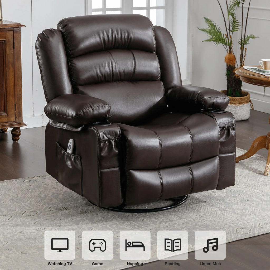 Brown Ergonomic Swivel Rocker Recliner Chair with Vibration Massage and Heat L81480