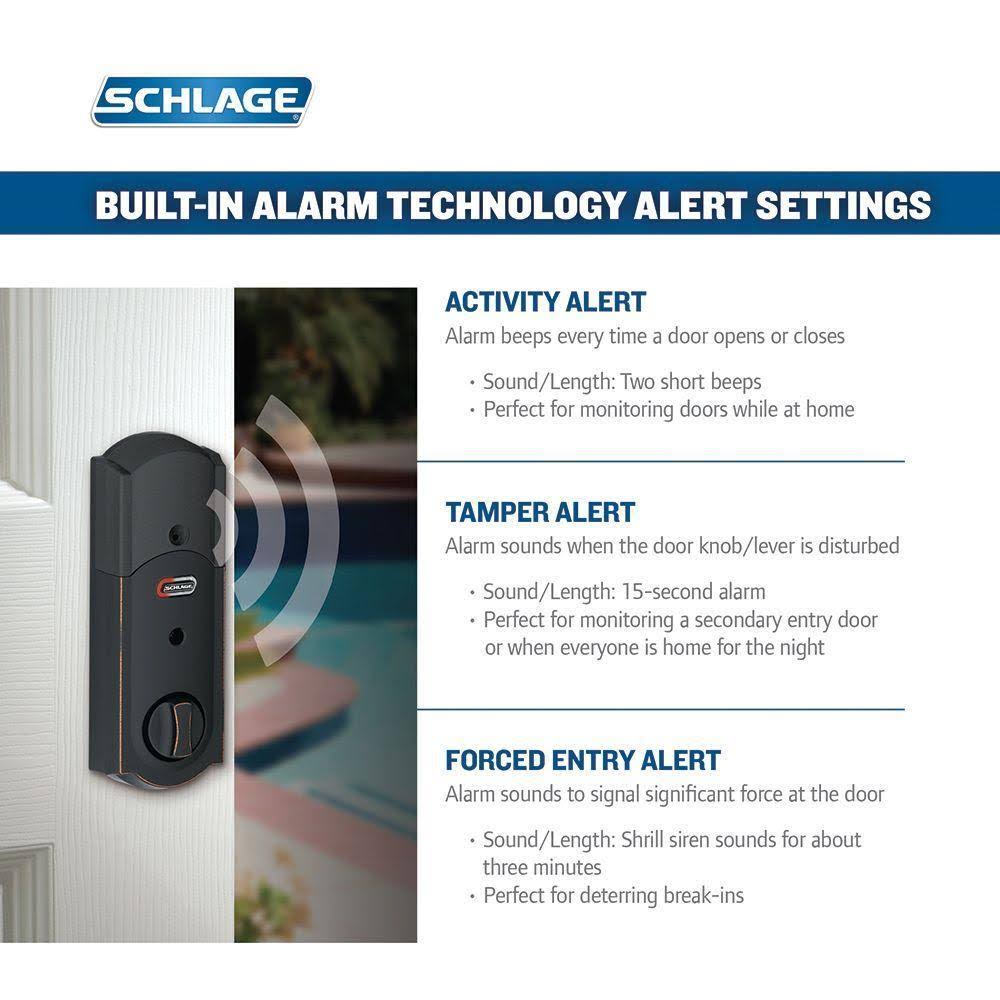 Aged Bronze Touchscreen Deadbolt with Alarm and Handleset with Interior Lever J292