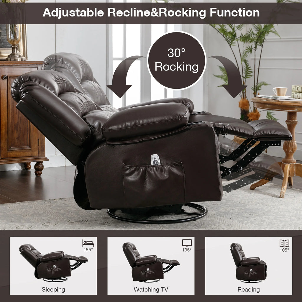 Brown Ergonomic Swivel Rocker Recliner Chair with Vibration Massage and Heat L81480