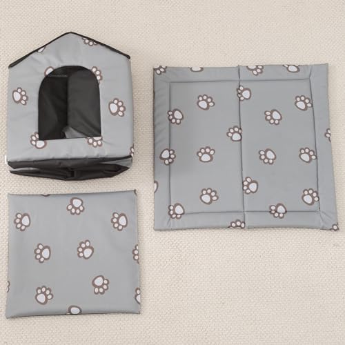 Black Weatherproof Insulated Cat House with Transparent Curtain D31628