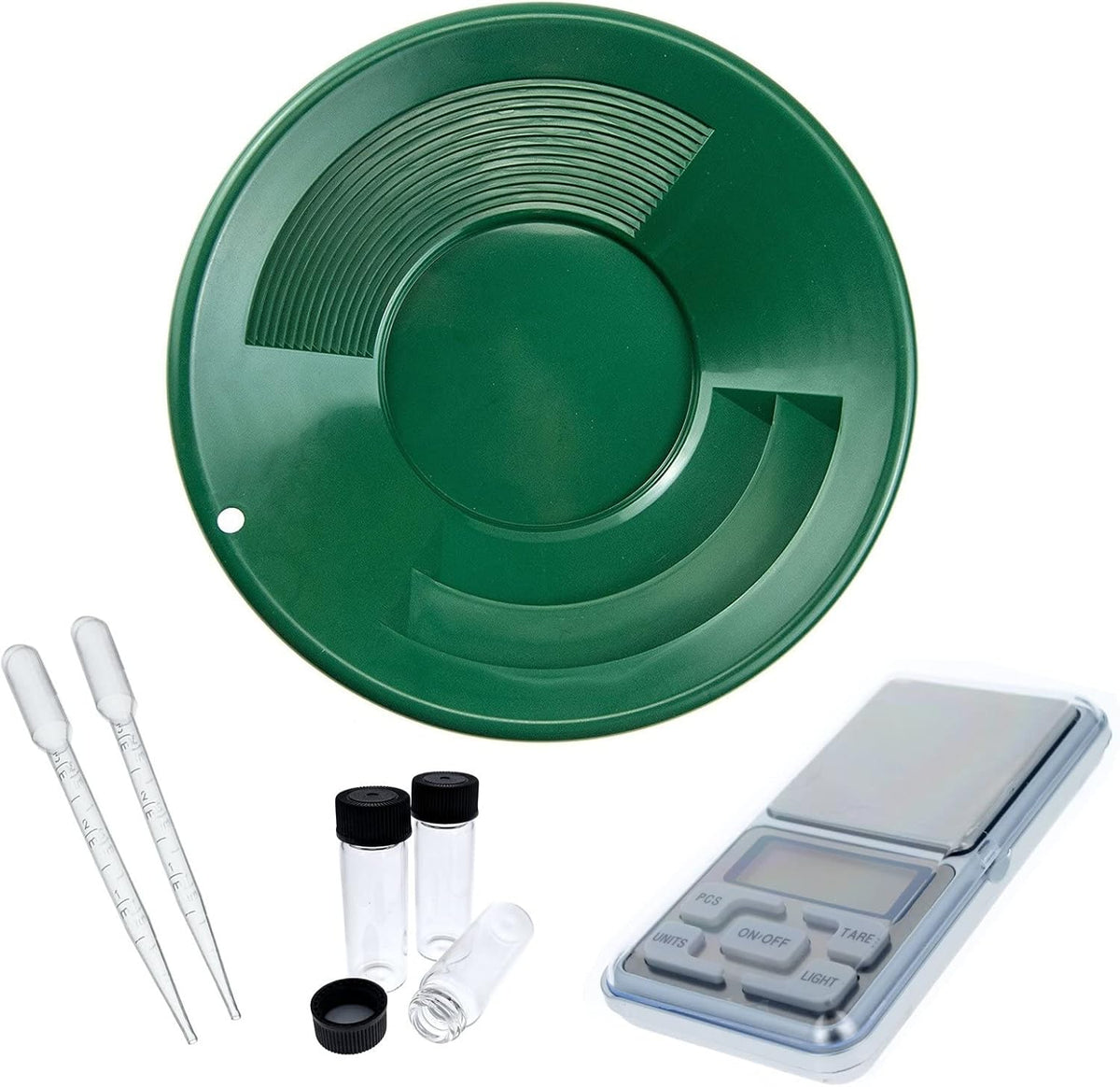Gold Prospecting Pan Kit with Glass Vials Pocket Scale 7pc A933723