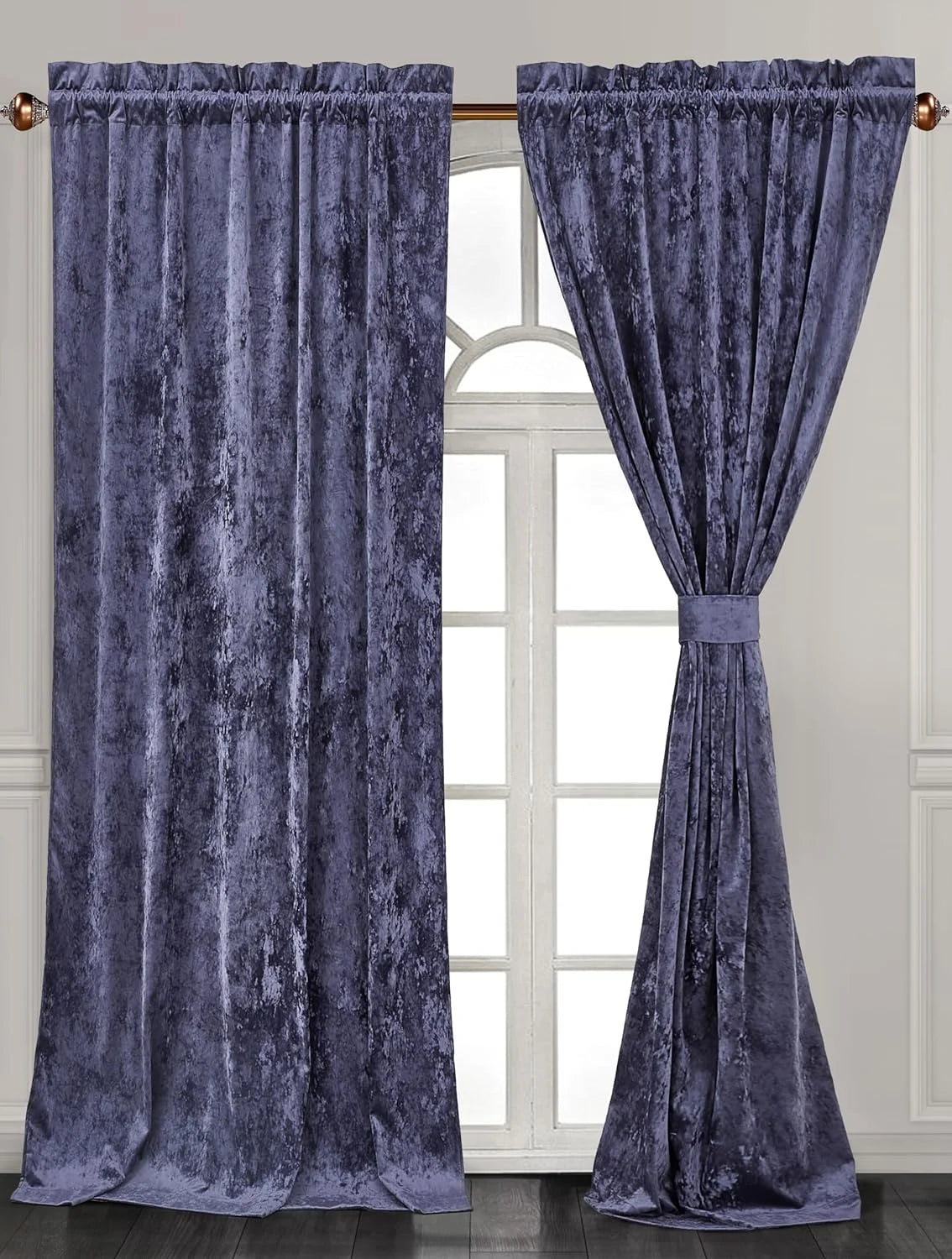 Purple Crushed Velvet Curtains 2 Panel Set 50" W x 84" L O39879
