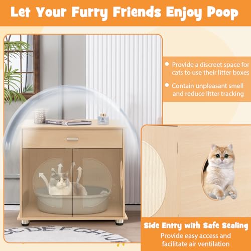 Natural Cat Litter Box Enclosure with Storage Shelf W91409
