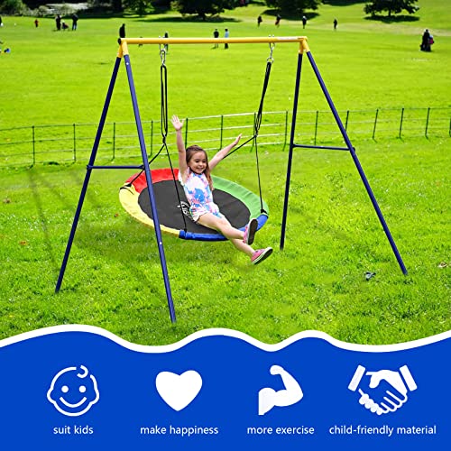 43inch Saucer Tree Swing with A Frame Swing Stand Heavy Duty Metal Frame U651