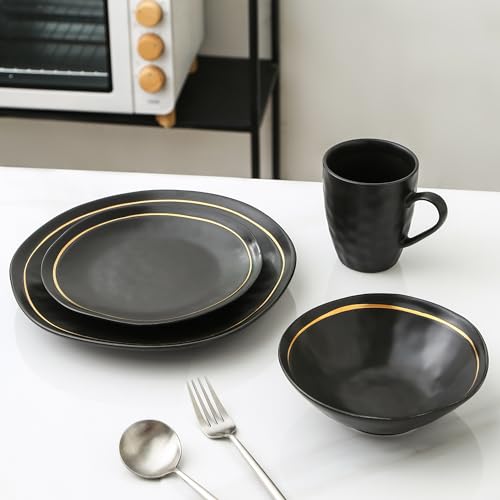 Black Porcelain Dinnerware Set, 16-Piece, Service For 4 D47531
