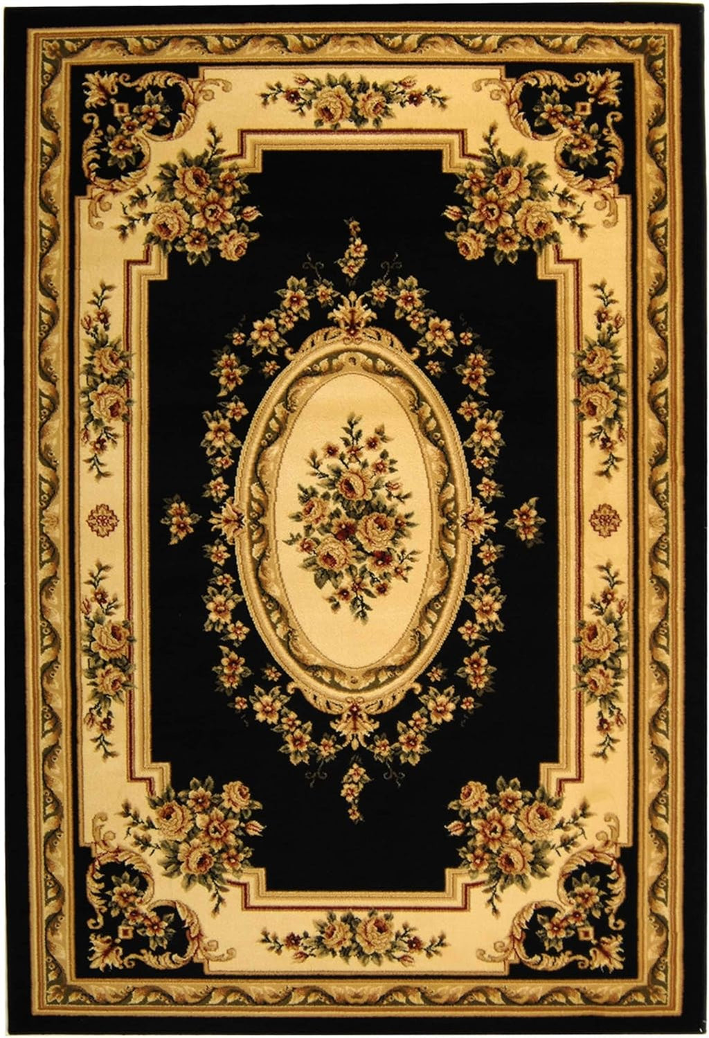 5'3" x 7'6" Black & Ivory Traditional Area Rug N3440