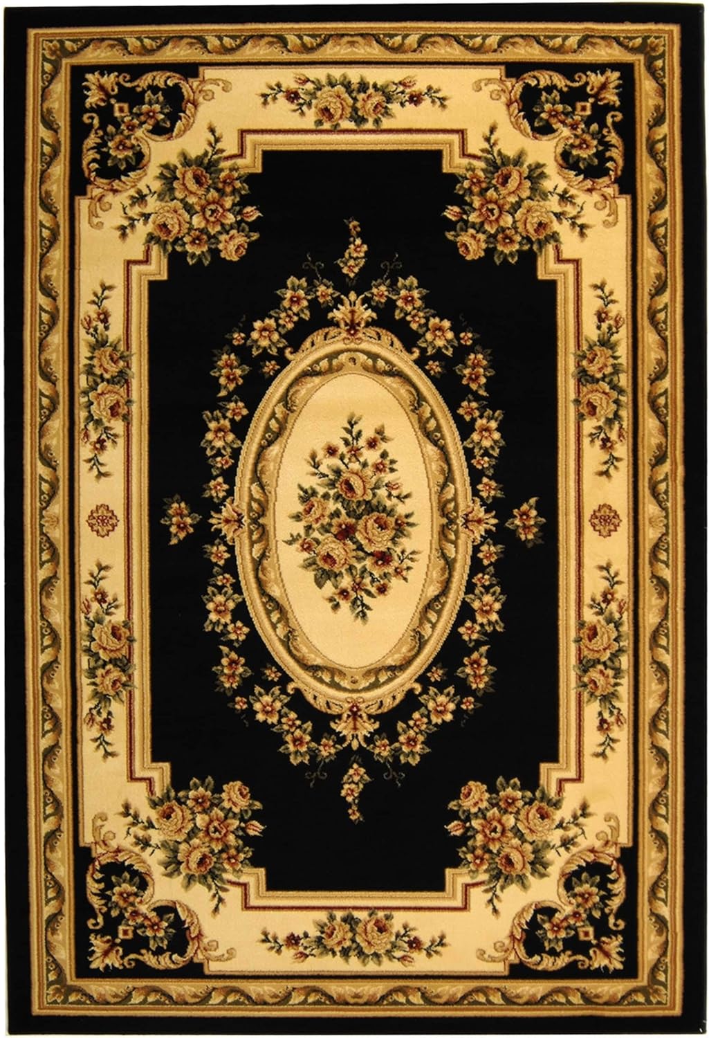 5'3" x 7'6" Black & Ivory Traditional Area Rug N3440