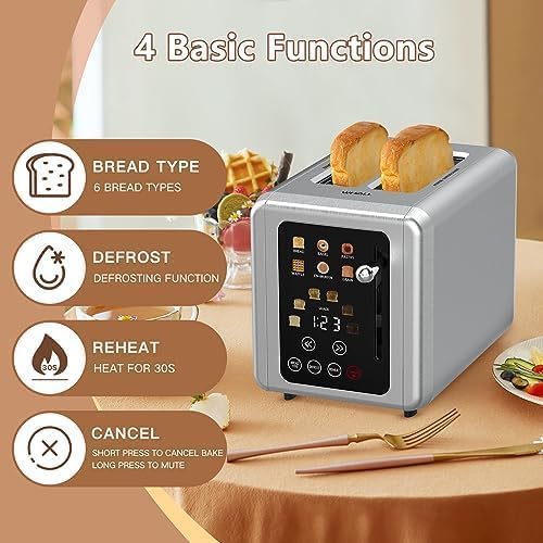 Open Box Touch Screen Toaster 2 Slice Digital Timer Stainless Steel Z18074