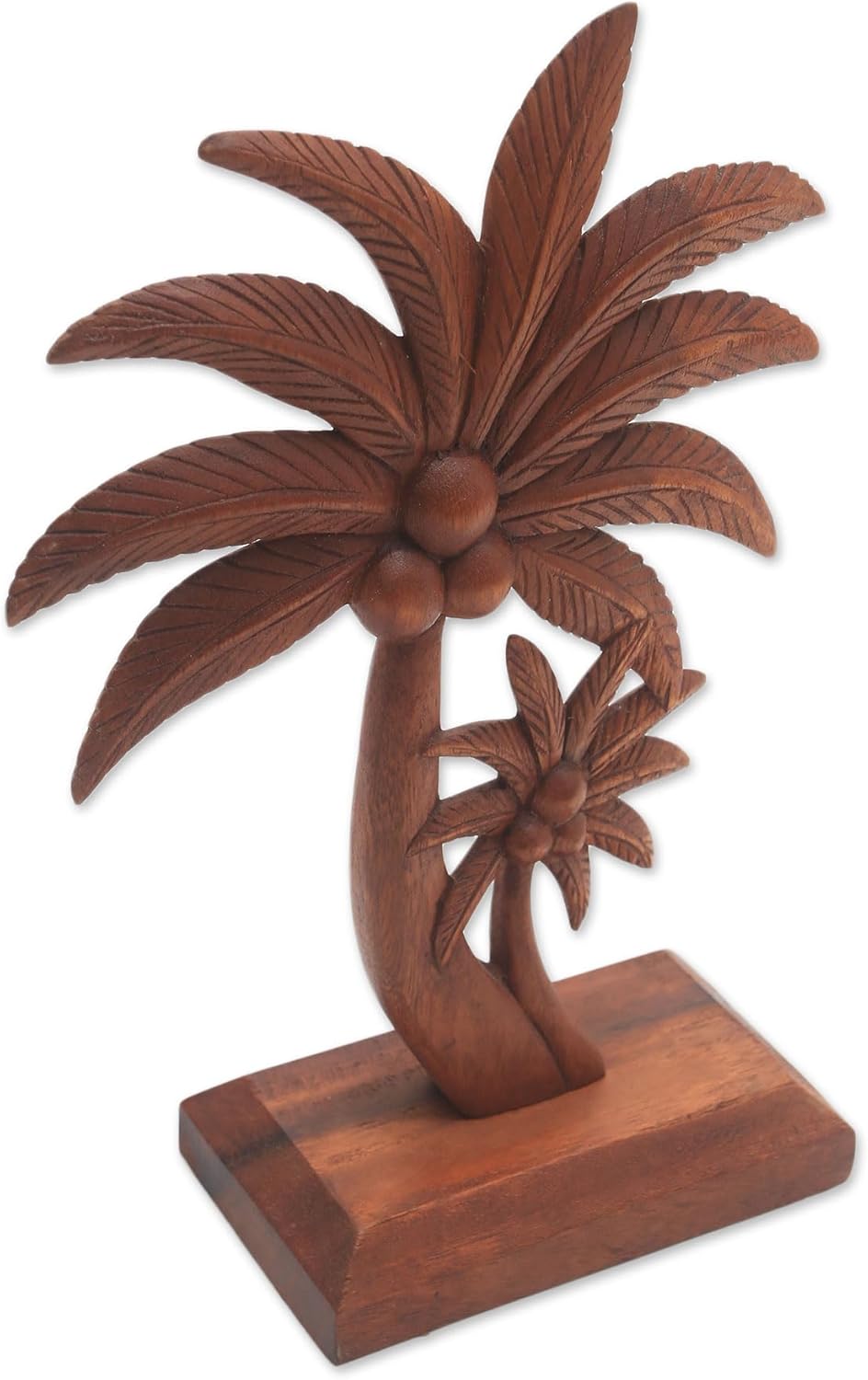 Handcarved Wood Statuette Coconut Tree Brown Sculpture 12.5in H x 6in W x 3.5in D U321
