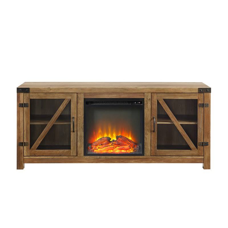 58x22 Glass Barn Door Fireplace TV Stand I844
