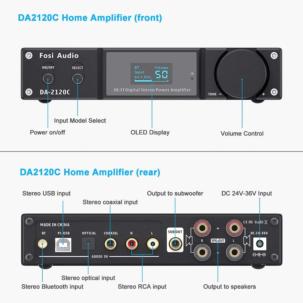 240W Bluetooth 5.0 Stereo Audio DAC Amplifier C4207