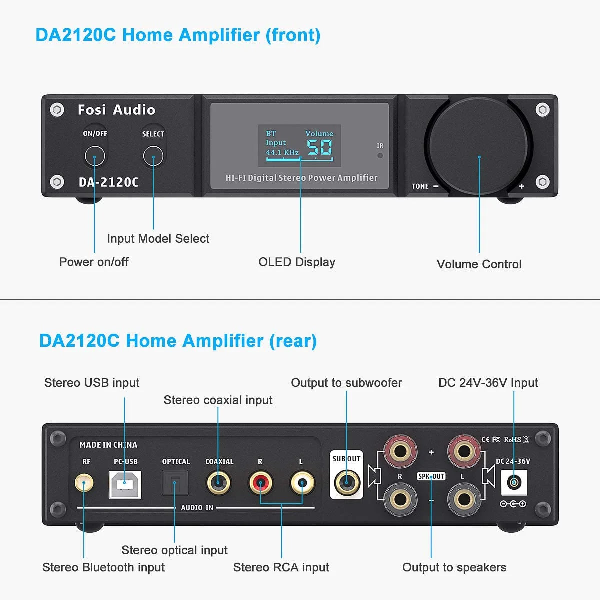 240W Bluetooth 5.0 Stereo Audio DAC Amplifier C4207