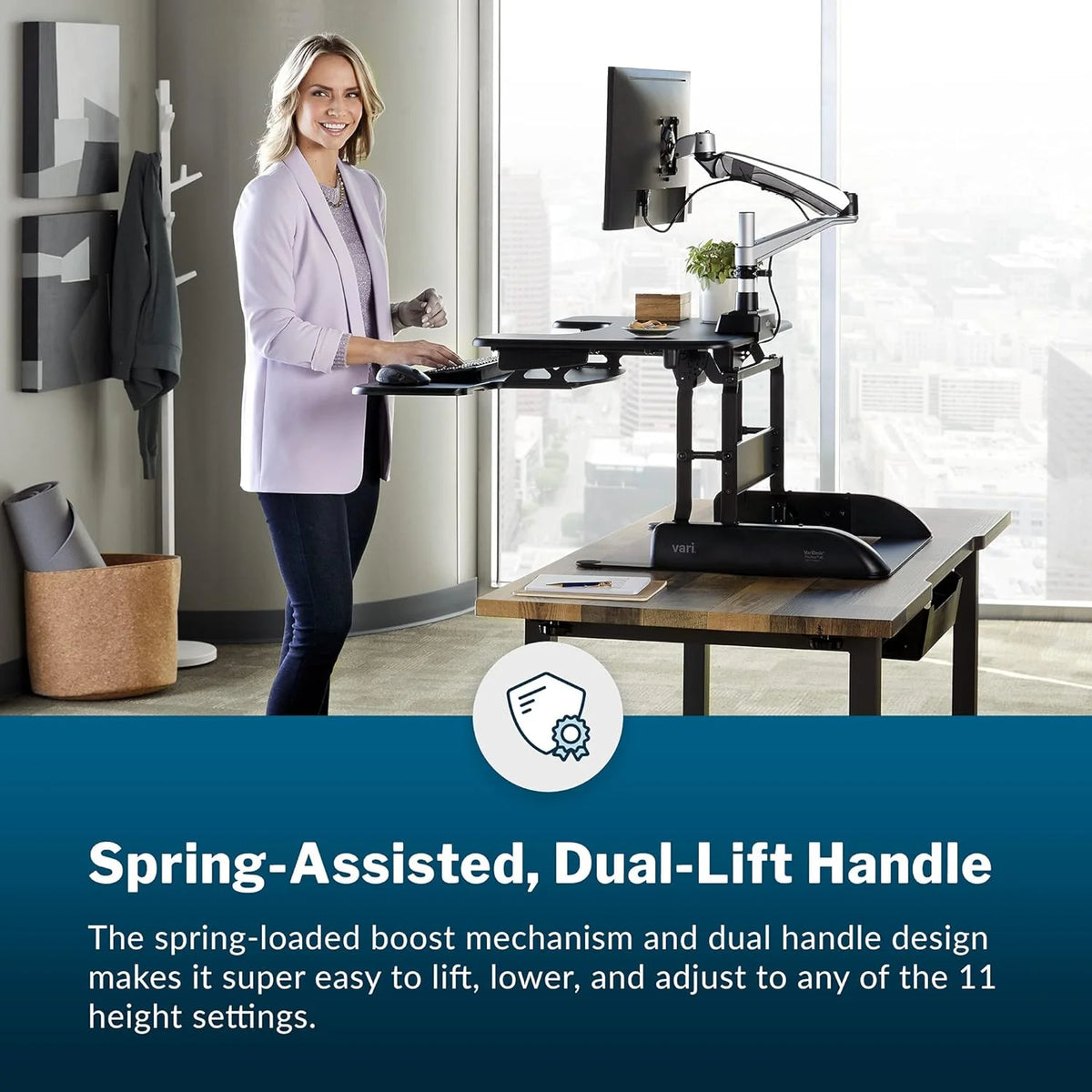 Black Two-Tier Height Adjustable Standing Desk Converter O79013