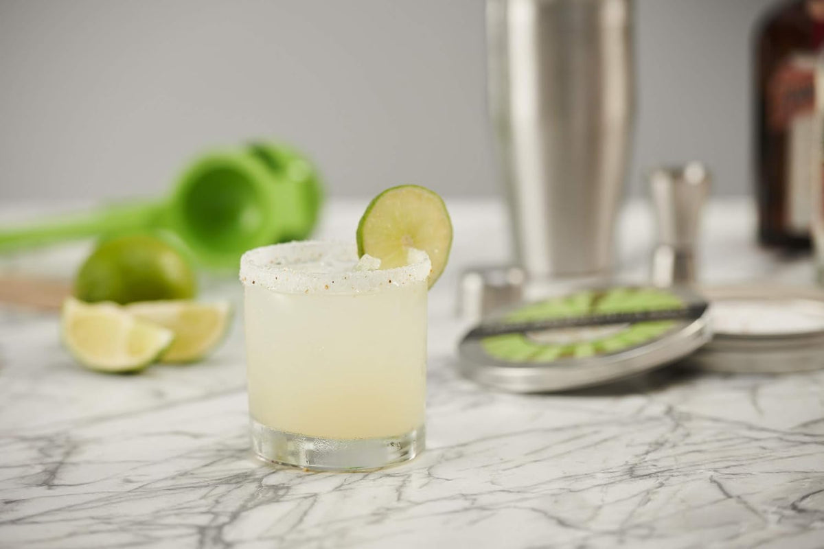 Set of Rocks Glasses, Stainless Cocktail Shaker & Jigger, Citrus Squeezer, Margarita Salt, Recipe Cards L39761