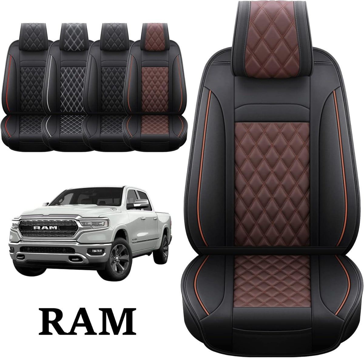 Waterproof Synthetic Leather Seat Covers 5PCS Full Set Black Brown T1956