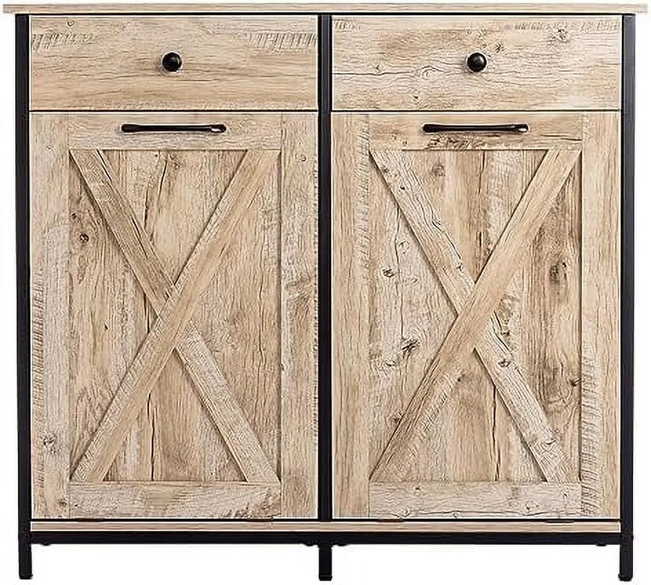 Double Barn Door Style Trash Cabinet with Solid Hideaway Drawer C12161