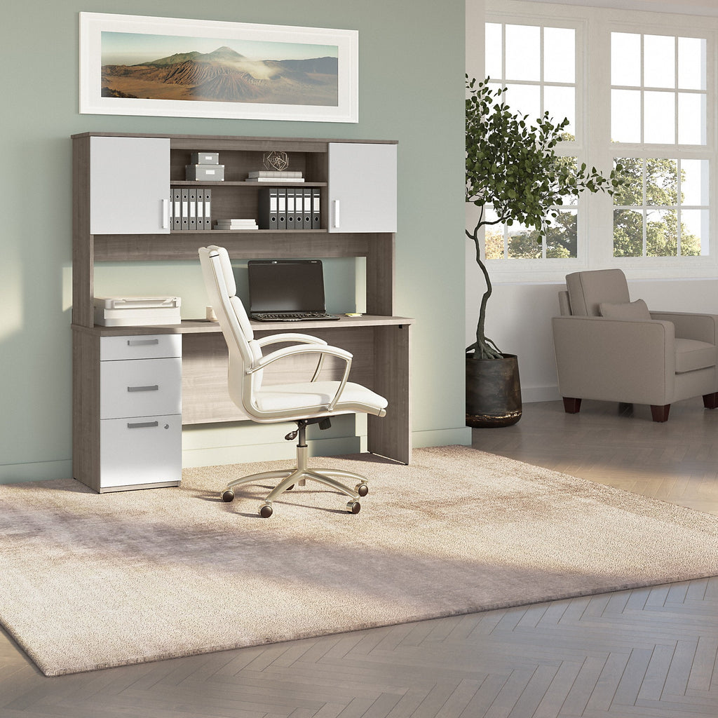 Silver Maple White Engineered Wood Computer Desk with Hutch W9893