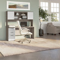 Silver Maple White Engineered Wood Computer Desk with Hutch W9893