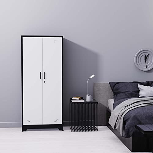 72" Tall Locking Steel Storage Cabinet with Adjustable Shelves (Black White) Q519064
